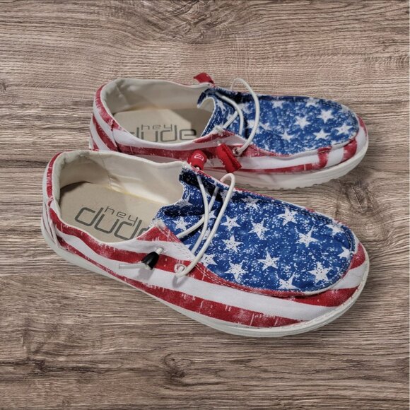 Hey Dude Shoes - Hey Dude Wendy Patriotic Star Spangled Flag  Shoes Women’s Size 6